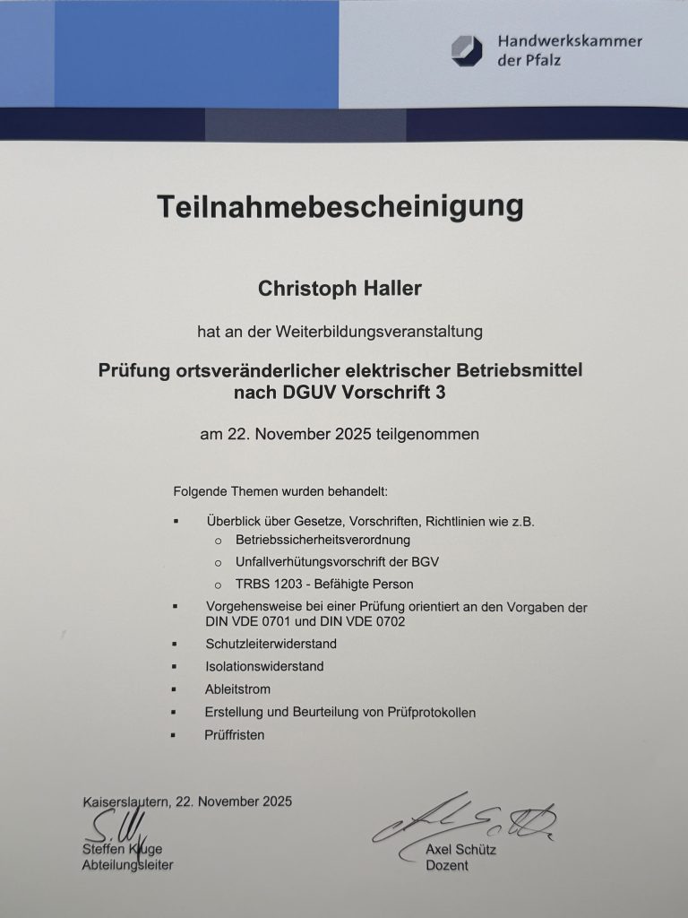 Teilnahmebscheinigung HWK